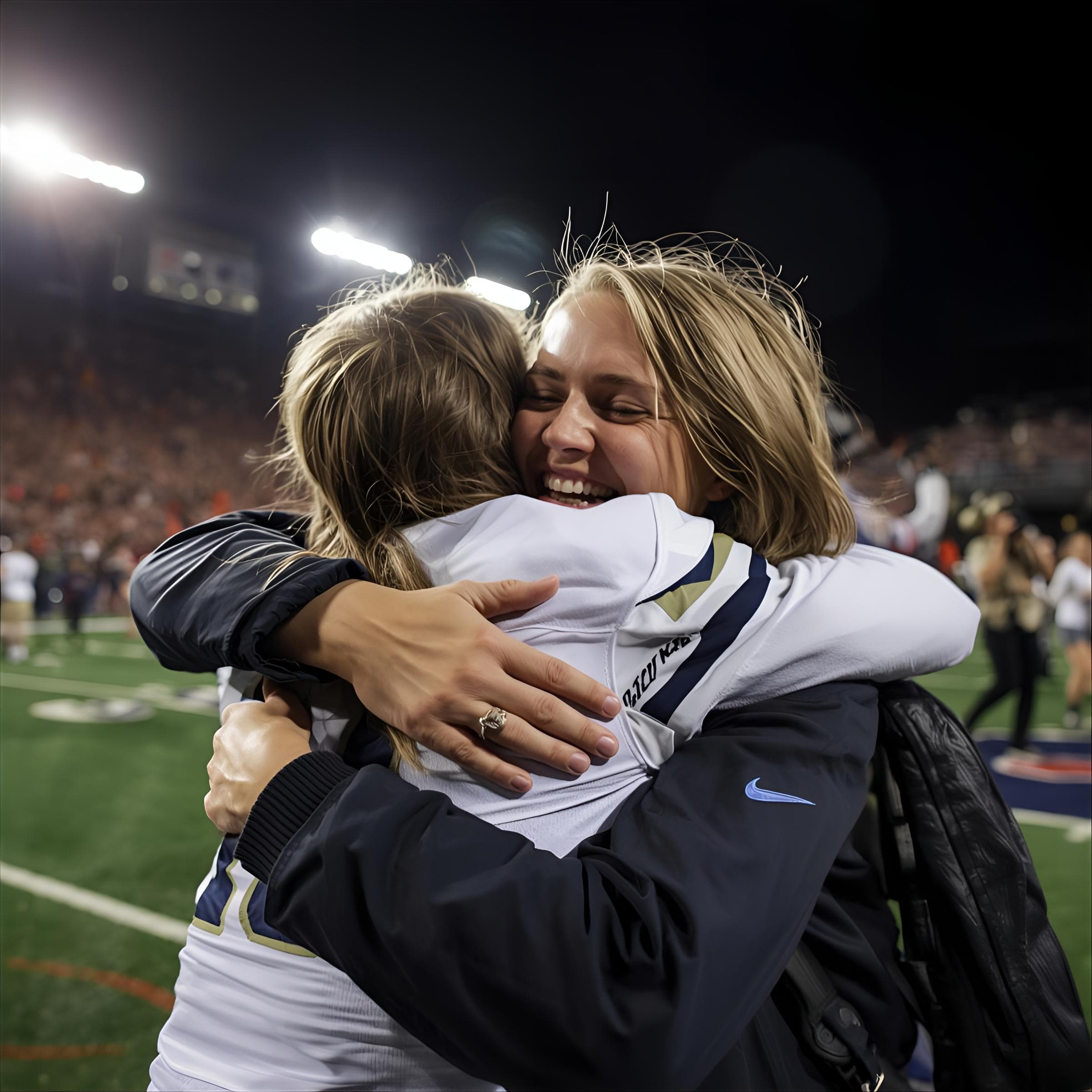 Mother and teen celebrating victory